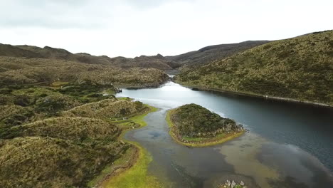 Beautiful-aerial-drone-shot-over-a-mountain-range-and-river-in-South-America