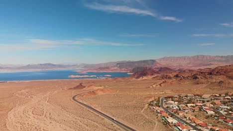Aerial-view-approaching-Lake-Mead-National-Recreation-Area-from-Boulder-City-Nevada