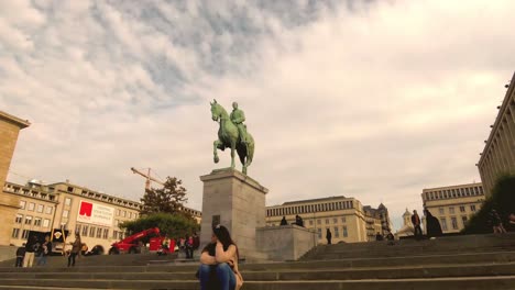 Timelapse-of-Exterior-Belgium-Royal-Library-and-statue-of-King-Albert-I