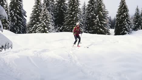 Joven-Experta-Esquiando-Cuesta-Abajo-En-Cámara-Lenta