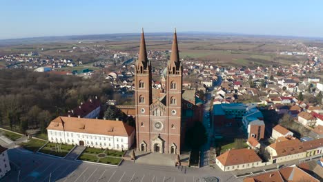 Aerial-View-Of-Dakovo-Cathedral-With-Near-The-Town-In-Dakovo,-Slavonia,-Croatia