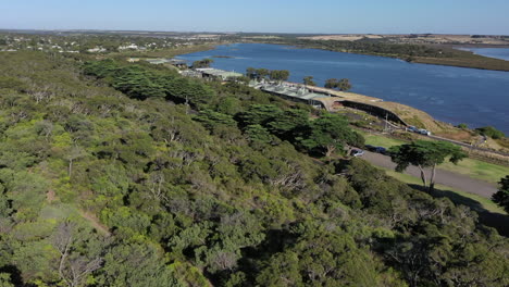 Flyover-of-Queenscliff-Reserve-to-Marine-Research-Station,-Pt-Lonsdale