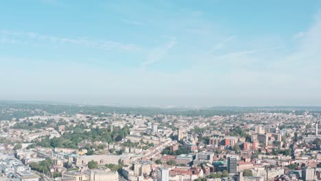 Dolly-forward-Drone-shot-over-old-city-central-Bristol-Redland-clifton
