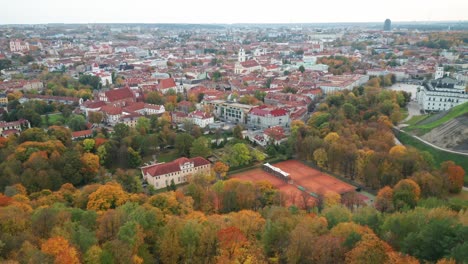AERIAL:-Vilnius-City-Old-Town-in-Autumn-with-Hill-of-Three-Crosses