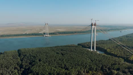 Twin-Towers-Of-The-Braila-Tulcea-Bridge-Now-Connected-With-Suspension-Cable-Over-Danube-River-In-Romania