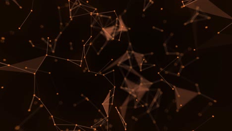 Animated-abstract-simple-plexus-background-with-molecule-like-geometric-shapes-with-bright-interconnected-points,-on-a-dark-orange-to-black-gradient-background