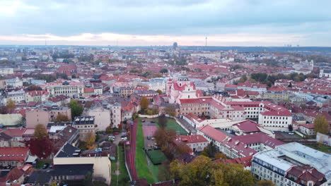 Capital-City-of-Lithuania,-Vilnius,-seen-from-above,-autumn-day-aerial