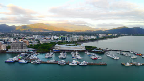 Scenic-Marina-In-Cairns,-Queensland,-Australia-At-Daytime---aerial-drone-shot