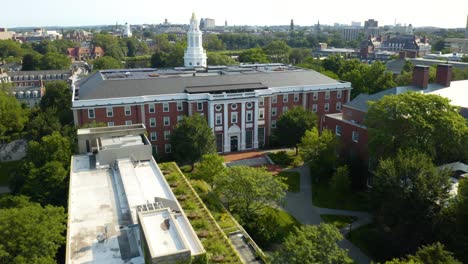 Cinematic-Establishing-Shot-of-Harvard-Business-School-in-Cambridge,-MA-on-Summer-Day