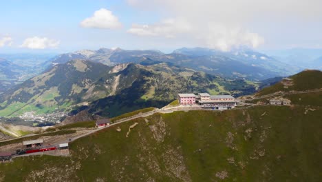 Aerial:-station-in-a-mountain-ridge-in-the-swiss-alps