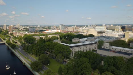 Aerial-View-of-MIT's-University-Campus-Near-Boston,-Mass-on-Summer-Day
