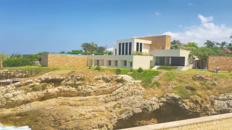 Panning-Through-Modern-Beach-House-In-Fidar,-Jbeil,-Lebanon