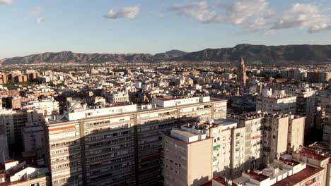 Aerial-view-panning-across-Murcia-City-with-the-Cathedral-of-Saint-Mary