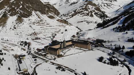 Aerial:-nuria-shrine-in-the-Pyrenees-among-high-mountains