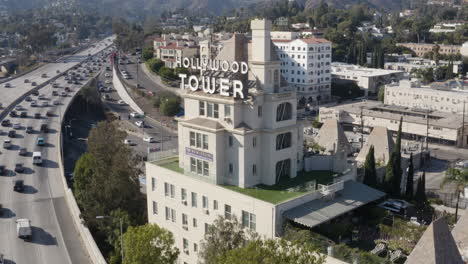 Epic-aerial-pullback-from-the-Hollywood-Tower-Apartments