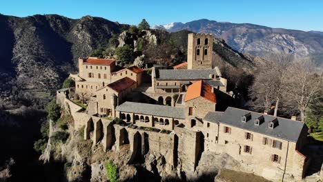 Aerial:-abbey-of-the-11th-century-on-a-cliff-in-southern-france