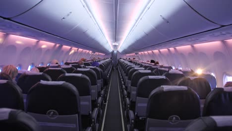 Innenraum-Eines-Modernen-Flugzeugs-Mit-Nicht-Erkennbaren-Passagieren-Auf-Sitzen