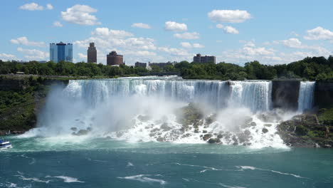 Slow-motion-view-of-the-iconic-Niagara-Falls-between-USA-and-Canada,-tripod
