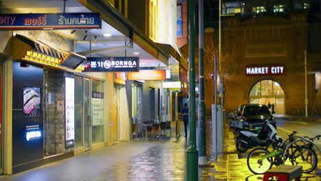 Market-City-At-Night-During-COVID-19-Lockdown-In-Haymarket,-Sydney-CBD,-NSW,-Australia