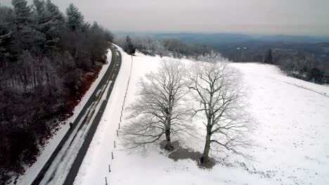 aerial-orbit-of-trees-with-winter-view-near-boone-and-blowing-rock,-nc,-north-carolina