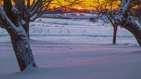 Golden-Hour-Sunset-Over-Wintry-Landscape.-time-lapse