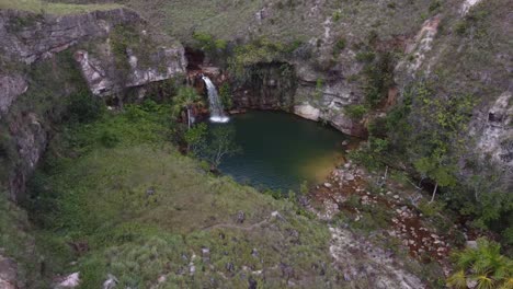 Aerial-shot-of-the-site-known-as-El-Oasis,-located-in-the-Gran-Sabana-in-Venezuela