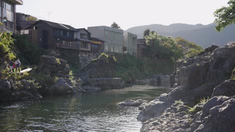 Gujo-Hachiman-Town,-Peaceful-Warm-Rural-Japanese-Scene-in-Gifu-Prefecture