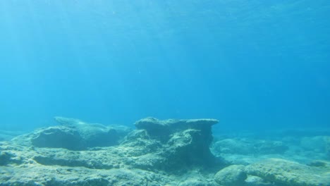 Underwater-Exploring-In-Clear-Blue-Waters-Of-Kefalonia-Island-In-Ionian-Sea,-Greece