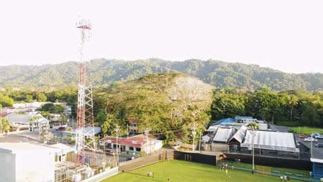 Football-players-running-training-drills-at-a-soccer-stadium-in-Jaco,-Costa-Rica
