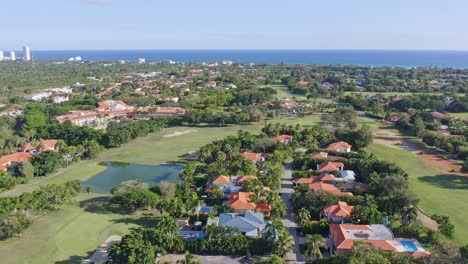 Panoramic-aerial-view-over-the-exclusive-Metro-Country-Club,-Juan-Dolio