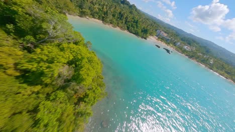 FPV-of-the-Scenic-Playa-Bonita-in-Las-Terrenas,-Dominican-Republic---drone