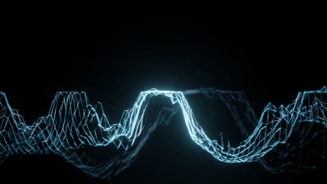 Blau-Leuchtende-Wireframe-Objekte,-Die-Sich-In-3D-Bewegungshintergrund-Bewegen,-Rendern-Animationen