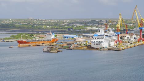 Large-shipping-dry-dock-in-Willemstad-Harbor-on-the-Caribbean-island-of-Curacao