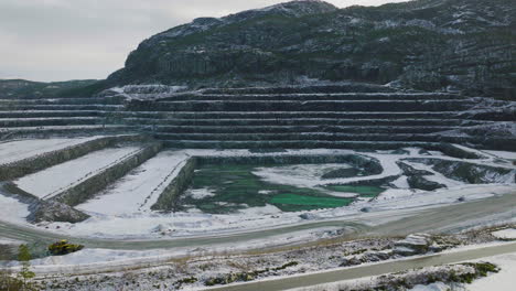 Mining-Stone-Quarry-Rocky-Pit-In-Norway-Mountainous-Landscape,-Aerial