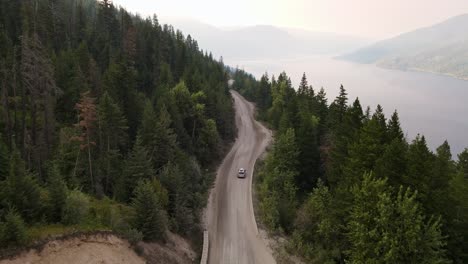 Silver-Van-Zu-Einer-Abenteuerlichen-Fahrt-Durch-Die-Riesigen-Pinienwälder-Von-British-Columbia