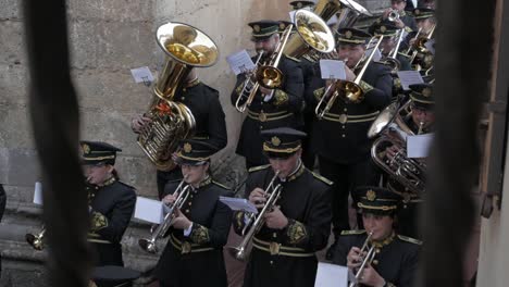 Catholic-Easter-Procession-With-Band-Playing-During-Holy-Week-In-Ronda,-Spain