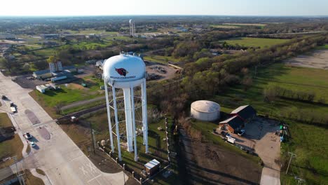 Aerial-footage-of-water-tower-in-Melissa-Texas