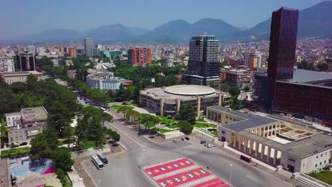 Downtown-in-the-vibrant-and-busy-city-of-Tirana,-Albania,-in-Eastern-Europe
