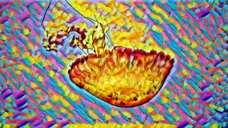 Animación-Digital-Colorida-Artística-De-Medusas-Tropicales-Nadando-En-El-Mar