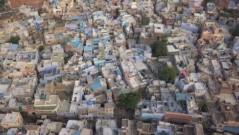 Birds-eye-view-of-Jodhpur,-Rajasthan,-India,-known-as-the-Blue-City