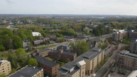 Aerial-Flight-Above-Boston-College-on-Beautiful-Spring-Day