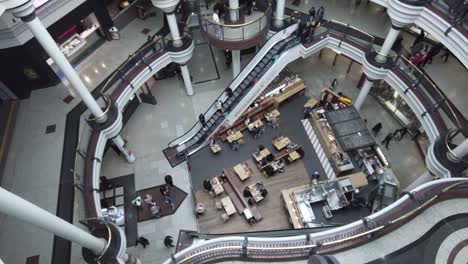 Looking-Down-From-High-Angle-Below-To-Other-Floors-And-Food-Court-On-Ground-Level-Inside-St-Georges-In-Harrow-On-15-May-2022