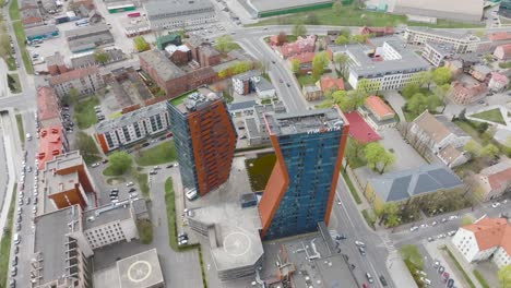 Panoramic-view-of-the-K-D-shape-skyscrapers-in-the-Klaipeda-city-center