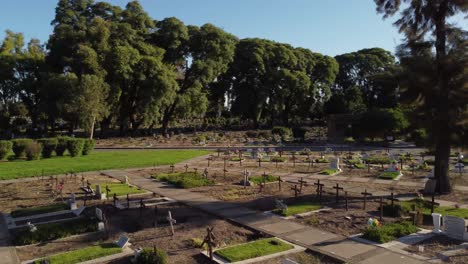 Low-aerial-view-flying-over-cemetery-in-Buenos-Aires