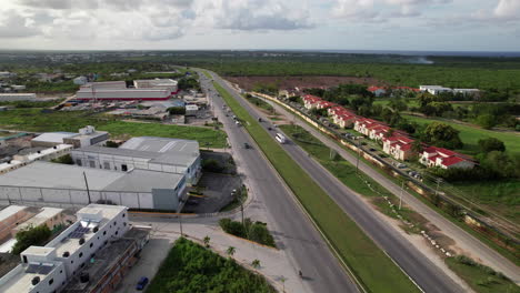 Aerial-View-Of-Carretera-Higuey-Miches-In-Punta-Cana-With-Traffic-Going-Past