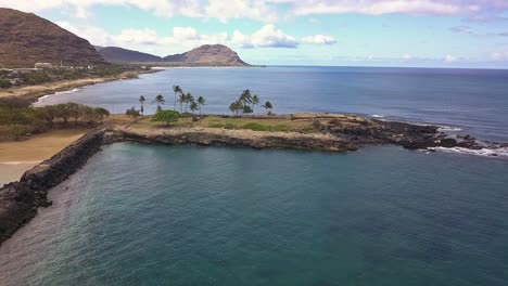 Aerial-view-of-Pokai-bay-beach-in-Waianae-Oahu-on-a-sunny-day