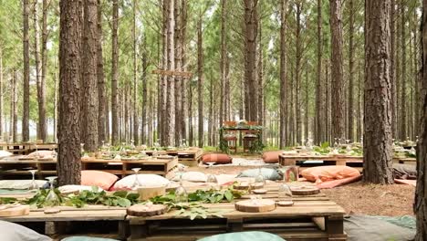 Bohemian-wedding-set-up-in-pine-forest