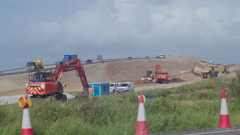 Excavadoras-Excavando-En-A30-Chiverton-A-Carland-Cross-Sitio-De-Construcción,-Cornualles