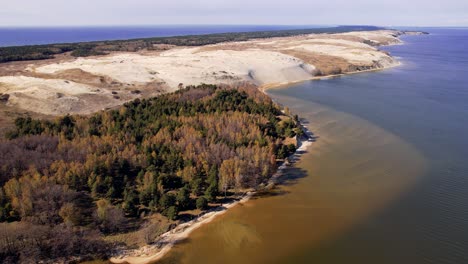 Luftbild-über-Die-Küste-Im-Nationalpark-Naglis,-Kurische-Nehrung,-Litauen