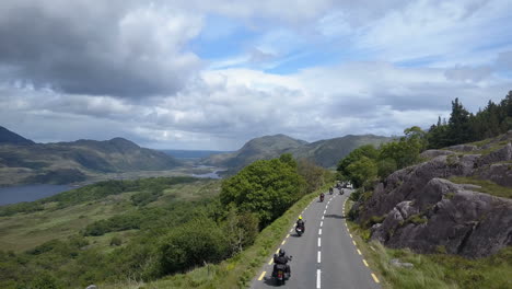 Bikers-pass-each-other-along-the-narrow-winding-roads-of-"The-Lakes-of-Killarney"